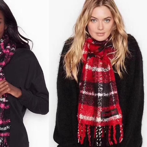NWT VICTORIA'S SECRET Winter Angel Collection black plaid Scarf - Picture 1 of 6